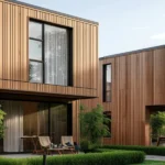 Modern wooden villa with large glass windows and outdoor lounging area in Tanzania.